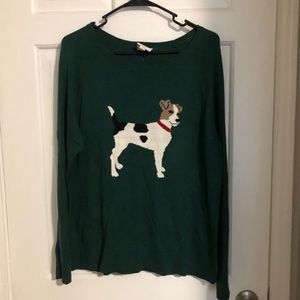 Forest green St. John’s Bay sweater with dog